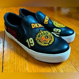 DKNY Baylee Black Leather Patchwork Slip-On Shoes